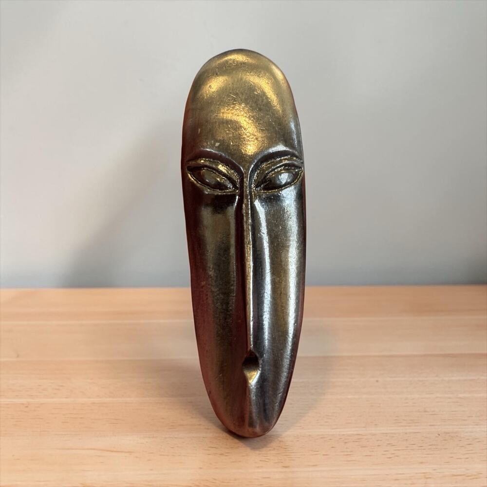Express Tribal Mask Face Brooch Silver Tone Modernist Statement Pin